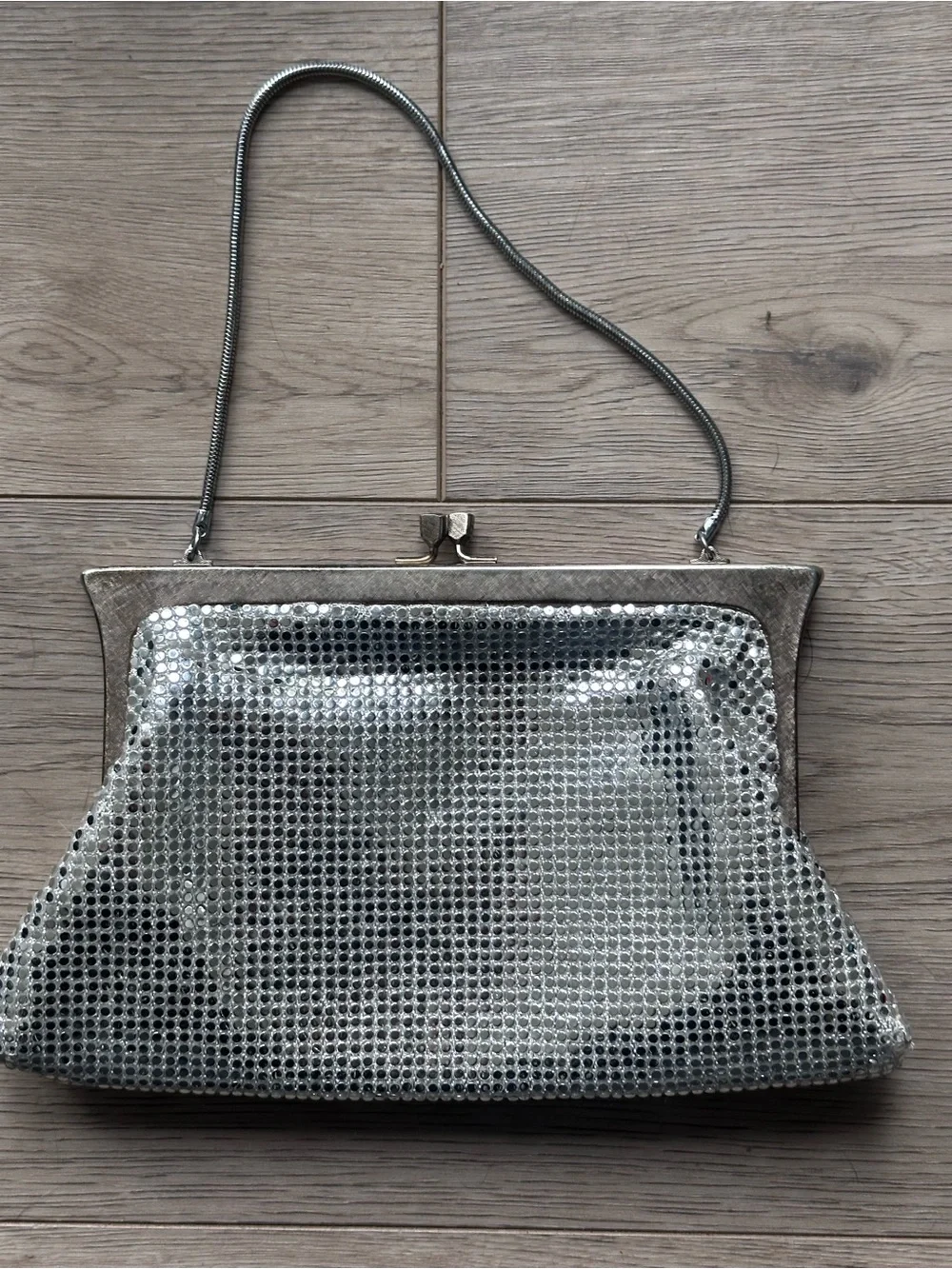 Vintage Bag by Debbie‎ Silver Mesh Evening Bag Japan Chain Strap Clutch Purse